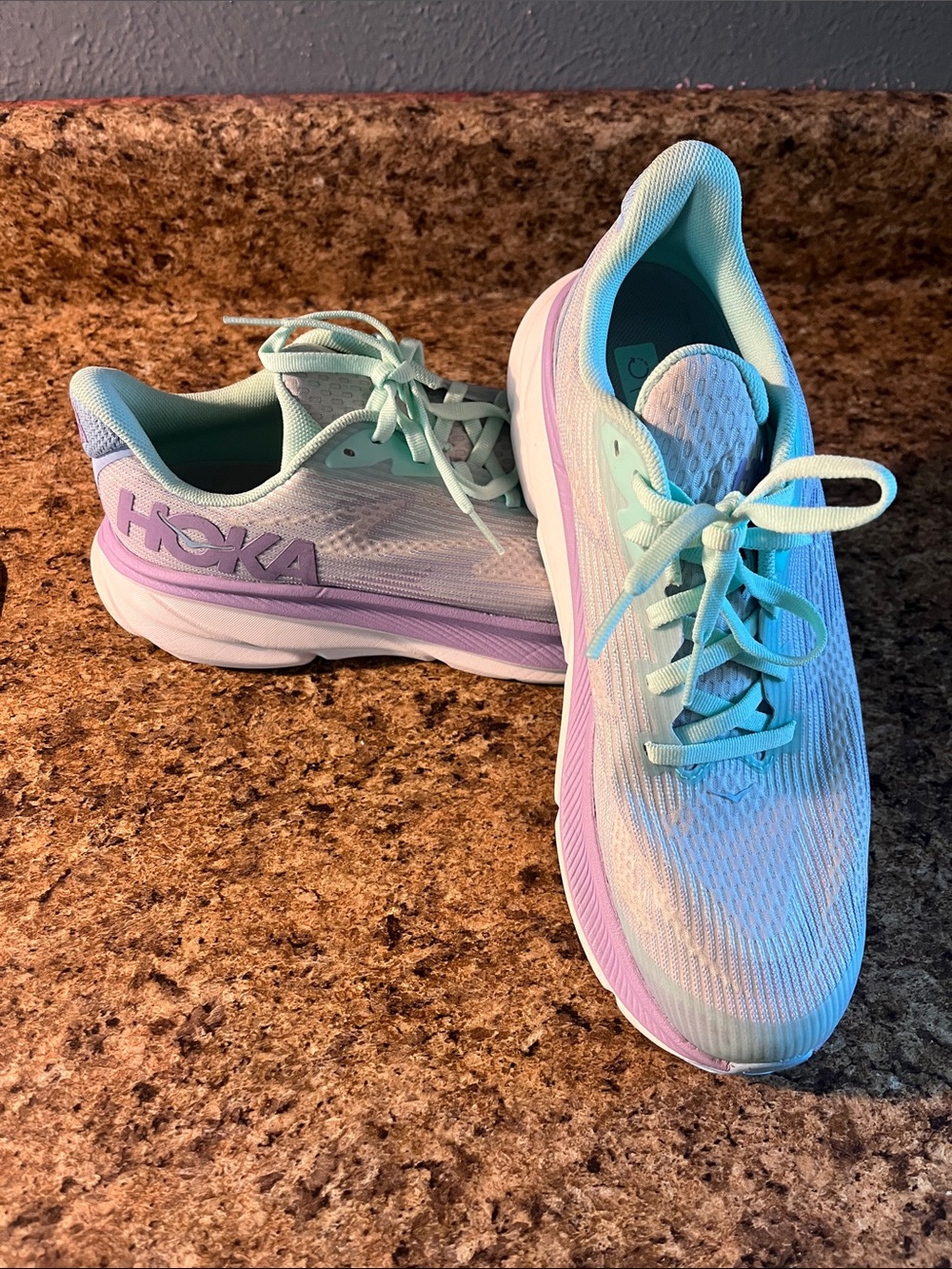 Hoka kids Mint Green & Lavender Running Sneakers I’m a W8 and they fit me